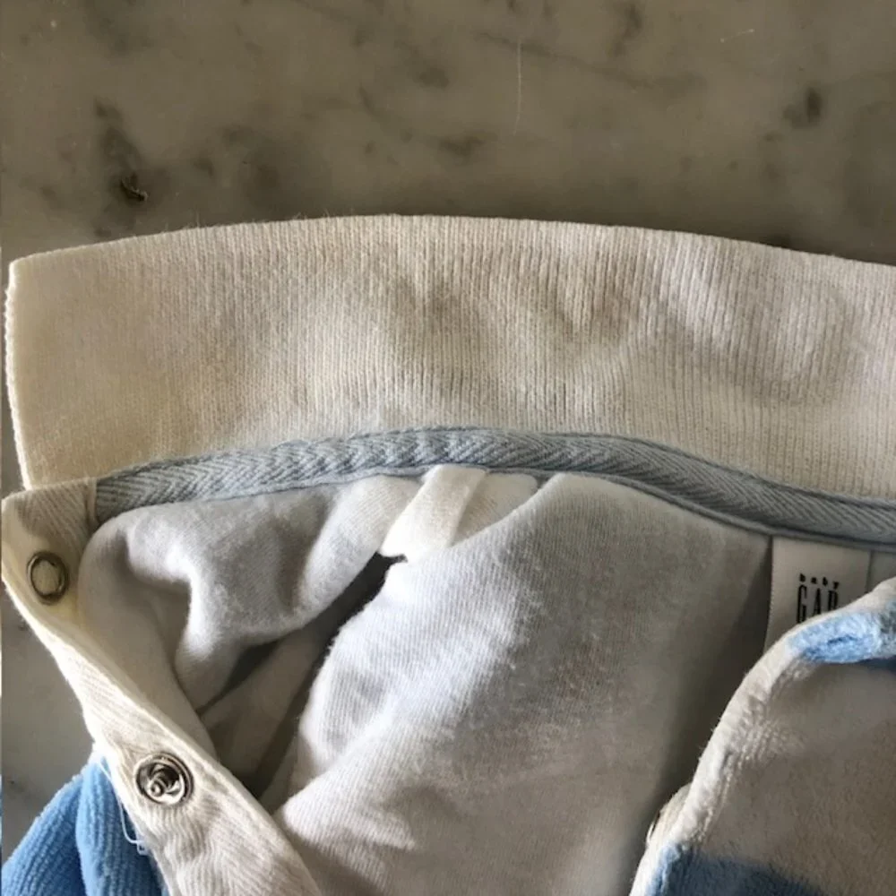 BABY GAP Velour Blue White Stripe Long Sleeve Pocket One Piece 3-6 Mos